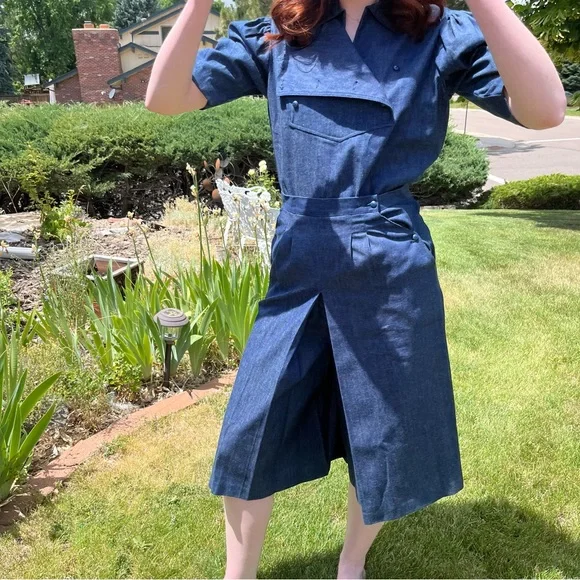 Vintage 1970’s Retro Western Denim Jean Gaucho Cowgirl wide leg Pant suit - Picture 11 of 17